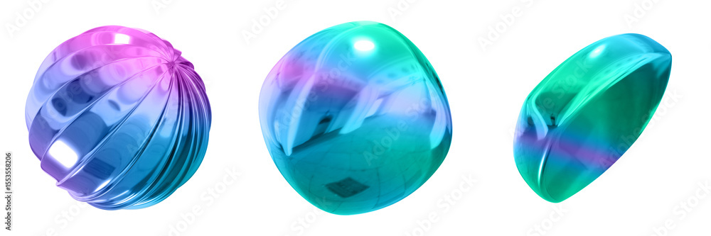 Fototapete 3d abstract shape objects, 3d rendering metallic gradient shape design element, futuristic, shiny de