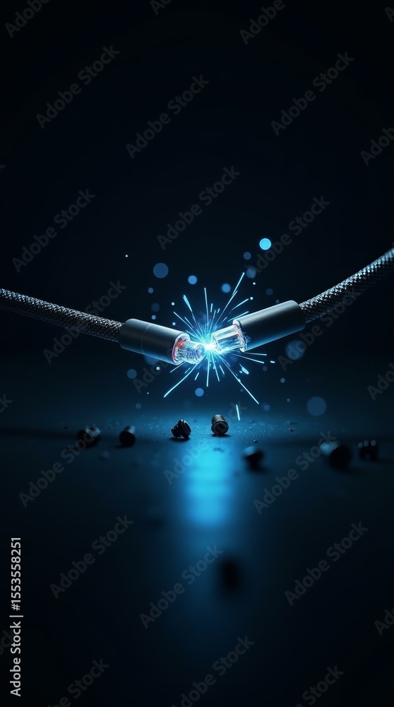 Poster disconnected wire in minimal dark layout – vertical scene for network failure and exhaustion
