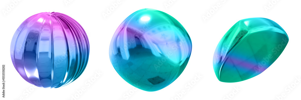 Poster 3D Abstract Shape Objects, 3d rendering metallic gradient shape design element, futuristic, shiny design