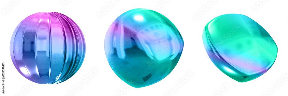 Poster 3D Abstract Shape Objects, 3d rendering metallic gradient shape design element, futuristic, shiny design