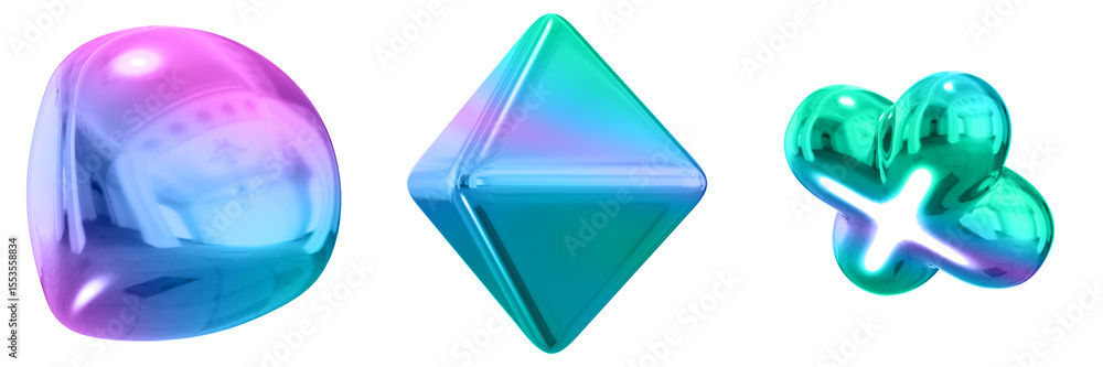 Fototapete 3d abstract shape objects, 3d rendering metallic gradient shape design element, futuristic, shiny de