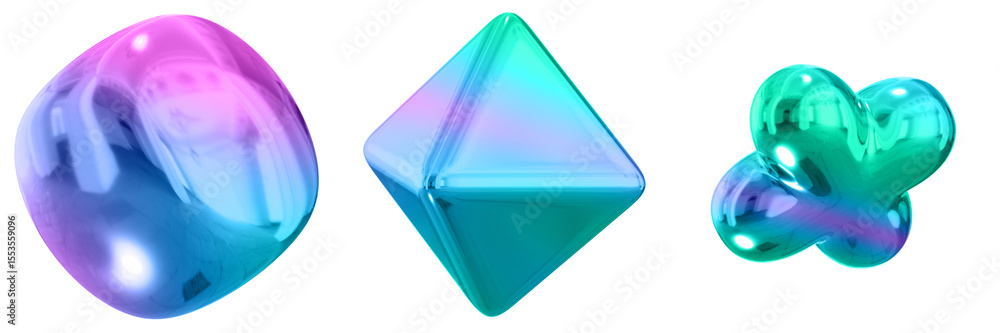Fototapete 3d abstract shape objects, 3d rendering metallic gradient shape design element, futuristic, shiny de