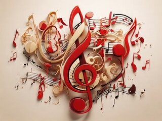 music notes on transparent background, Musical Whirl: Abstract Treble in Crimson, Melodic Flow: Where Art and Music Intertwine