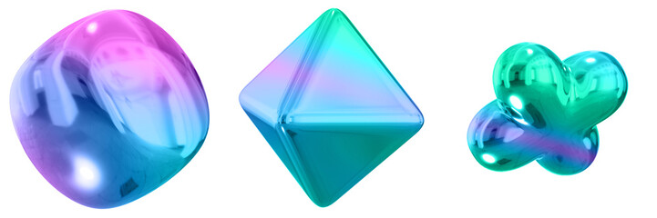 3D Abstract Shape Objects, 3d rendering metallic gradient shape design element, futuristic, shiny design