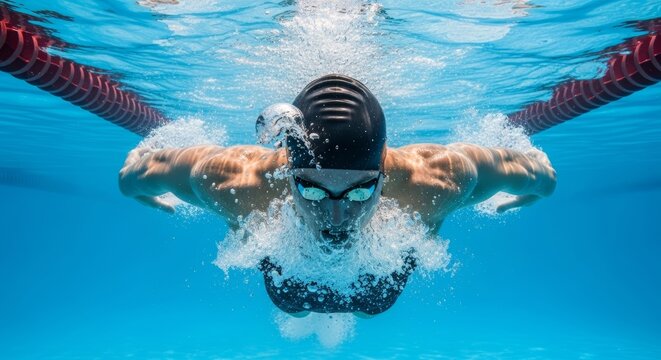 An underwater shot of a swimmer during a butterfly stroke - Powered by Adobe