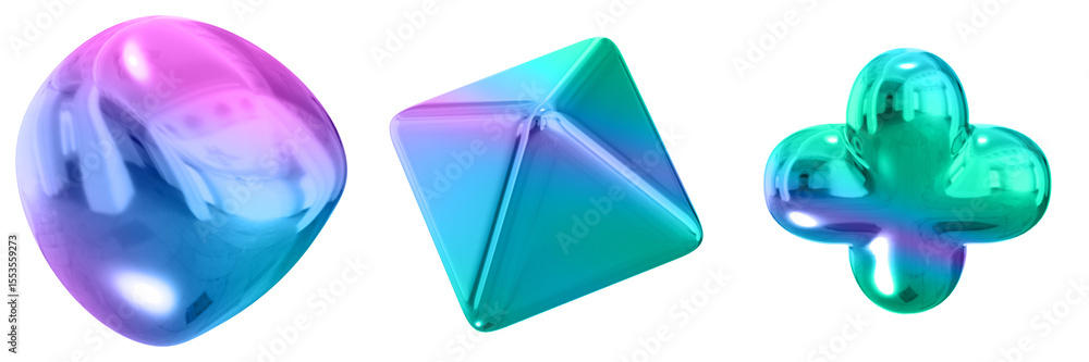 Fototapete 3d abstract shape objects, 3d rendering metallic gradient shape design element, futuristic, shiny de
