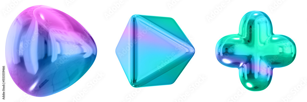 Fototapete 3d abstract shape objects, 3d rendering metallic gradient shape design element, futuristic, shiny de