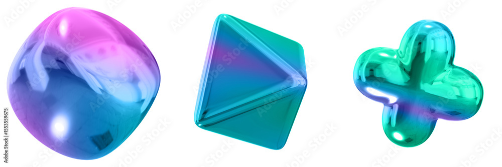 Fototapete 3d abstract shape objects, 3d rendering metallic gradient shape design element, futuristic, shiny de