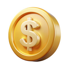 3d golden dollar coin isolated on transparent background