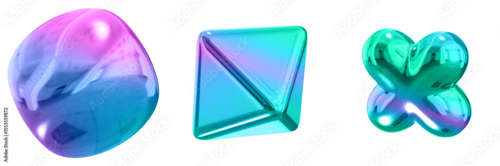 Fototapete 3d abstract shape objects, 3d rendering metallic gradient shape design element, futuristic, shiny de
