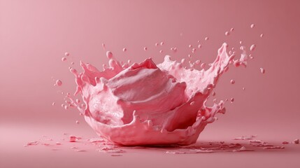 Pink liquid splash captured in high-speed photography over pastel background with product concept mood