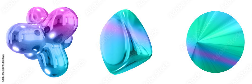 Fototapete 3d abstract shape objects, 3d rendering metallic gradient shape design element, futuristic, shiny de