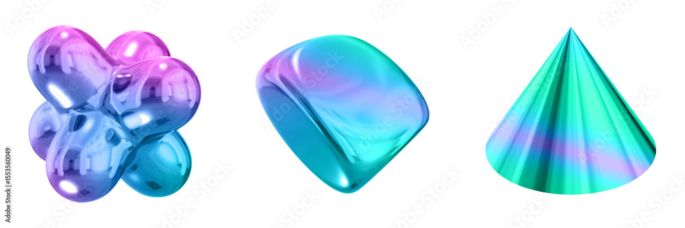 Fototapete 3d abstract shape objects, 3d rendering metallic gradient shape design element, futuristic, shiny de
