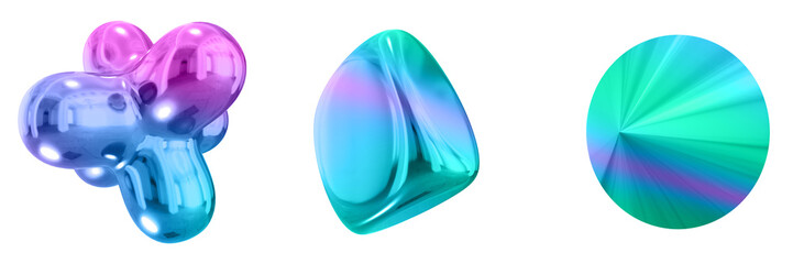 3D Abstract Shape Objects, 3d rendering metallic gradient shape design element, futuristic, shiny design