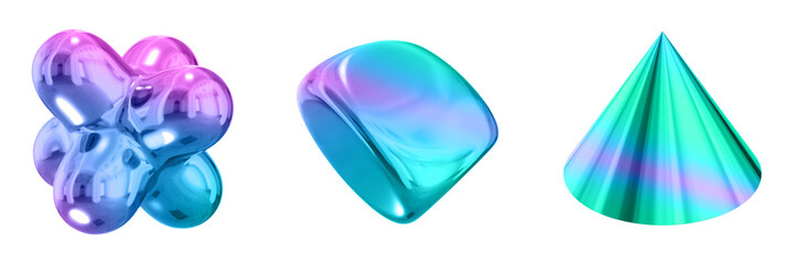 3D Abstract Shape Objects, 3d rendering metallic gradient shape design element, futuristic, shiny design