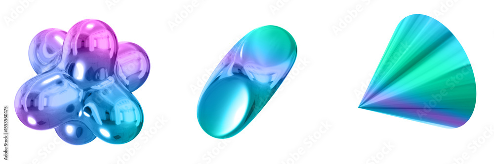 Fototapete 3d abstract shape objects, 3d rendering metallic gradient shape design element, futuristic, shiny de