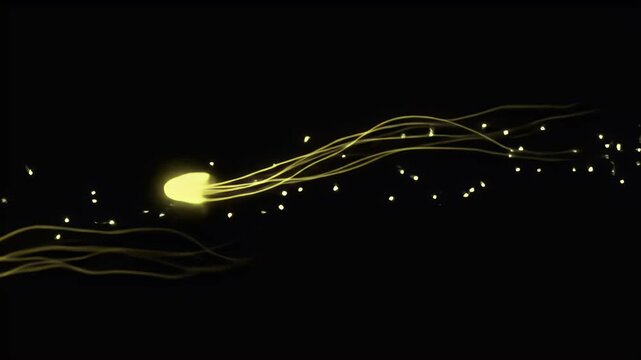 Glowing fireflies flying in darkness