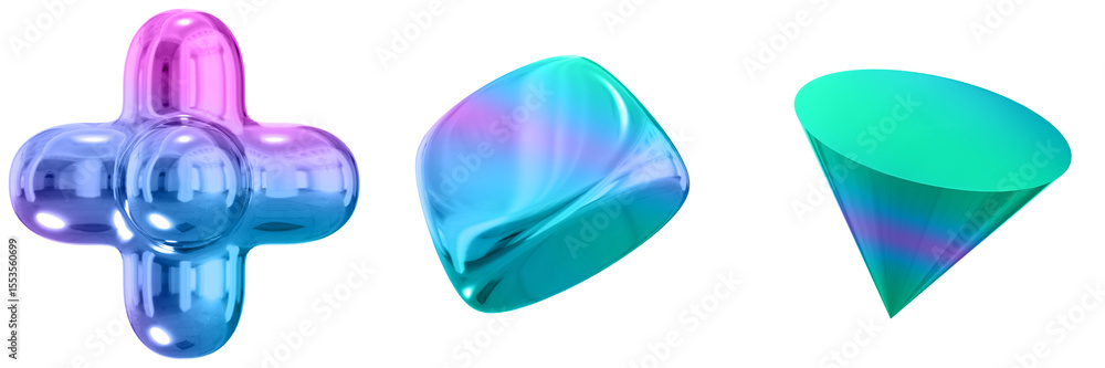Fototapete 3d abstract shape objects, 3d rendering metallic gradient shape design element, futuristic, shiny de