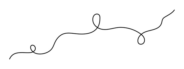 Scribbly stroke one line art, hand drawn wavy curly dividing element drawing continuous contour. Twiddle swirl separator strip design. Isolated. Editable stroke. Vector