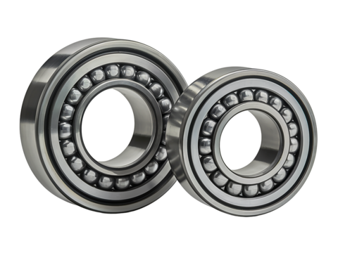 Precision Ball Bearings: Two gleaming ball bearings, meticulously crafted for mechanical precision, are presented in a sharp, focused shot, showcasing the engineering and design.