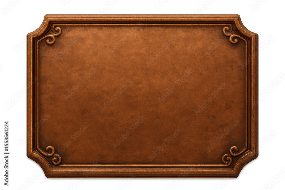 Poster copper plaque with ornate frame and transparent background, ideal for adding custom text or designs