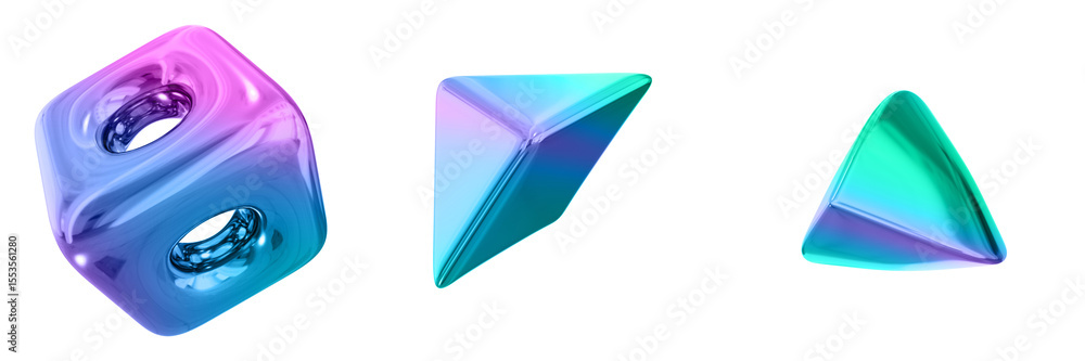 Fototapete 3d abstract shape objects, 3d rendering metallic gradient shape design element, futuristic, shiny de
