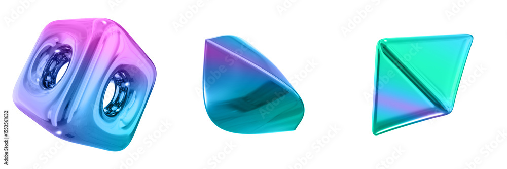 Fototapete 3d abstract shape objects, 3d rendering metallic gradient shape design element, futuristic, shiny de