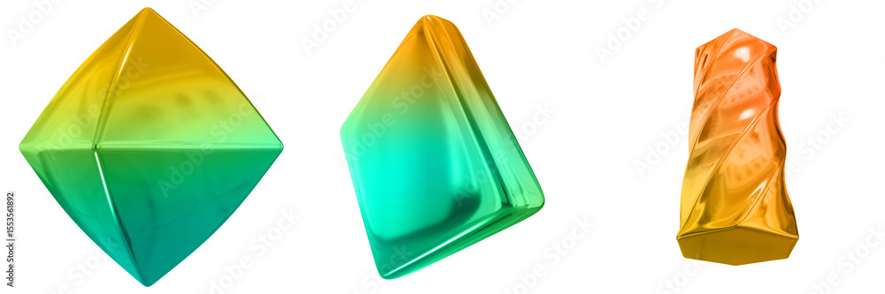 Fototapete 3d abstract shape objects, 3d rendering metallic gradient shape design element, futuristic, shiny de