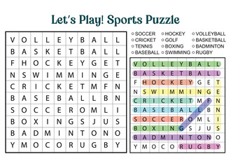 Fun Sports Word Search Puzzle Game for Kids and Adults Alike