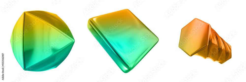 Fototapete 3d abstract shape objects, 3d rendering metallic gradient shape design element, futuristic, shiny de