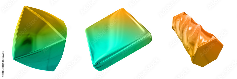 Fototapete 3d abstract shape objects, 3d rendering metallic gradient shape design element, futuristic, shiny de