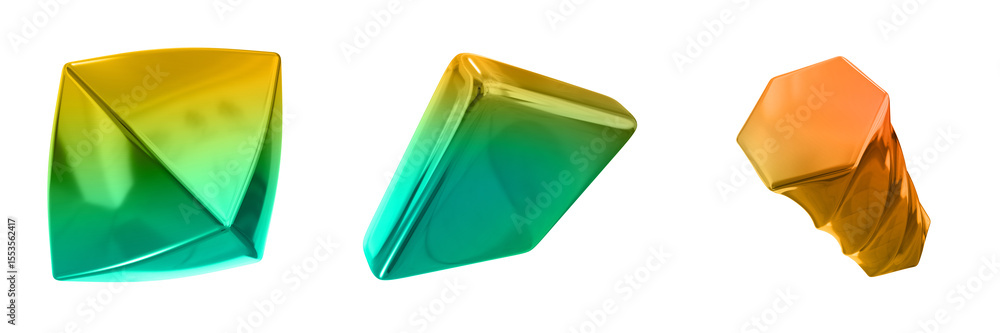 Fototapete 3d abstract shape objects, 3d rendering metallic gradient shape design element, futuristic, shiny de