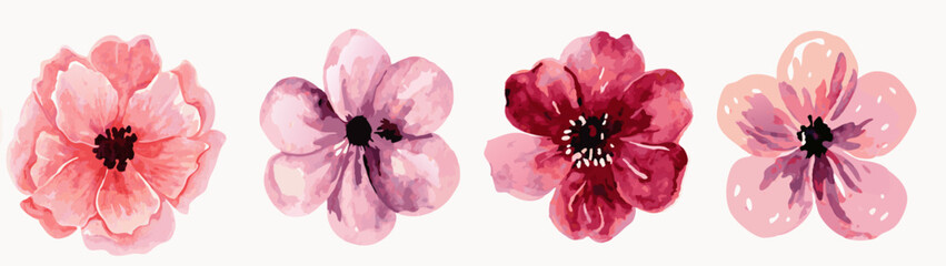 Watercolor flower illustration pink floral elements for spring and summer designs and creative projects