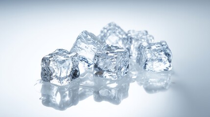 Obraz premium A shot of a clear ice cube melting, showing intricate crystal patterns inside the ice. Tiny water droplets glisten, The ice texture and water droplets
