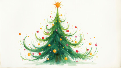Colorful abstract swirly christmas tree with star painting illustration for the holidays