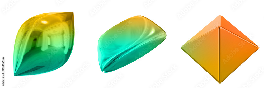 Fototapete 3d abstract shape objects, 3d rendering metallic gradient shape design element, futuristic, shiny de