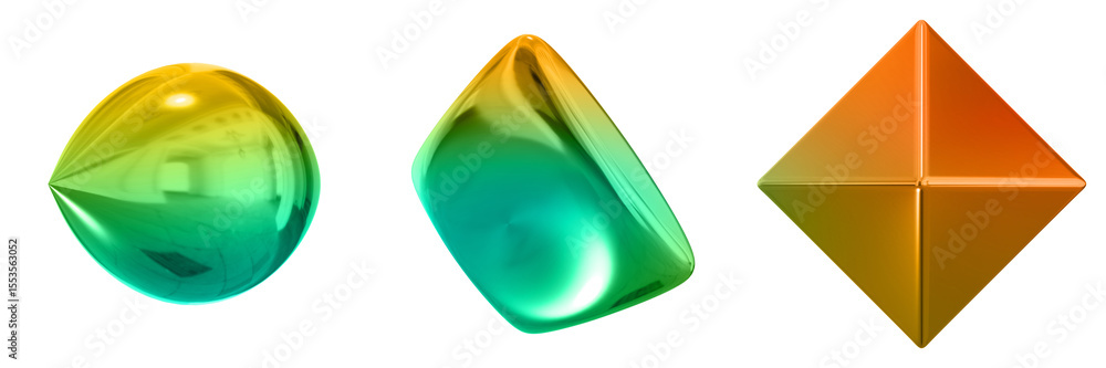 Fototapete 3d abstract shape objects, 3d rendering metallic gradient shape design element, futuristic, shiny de