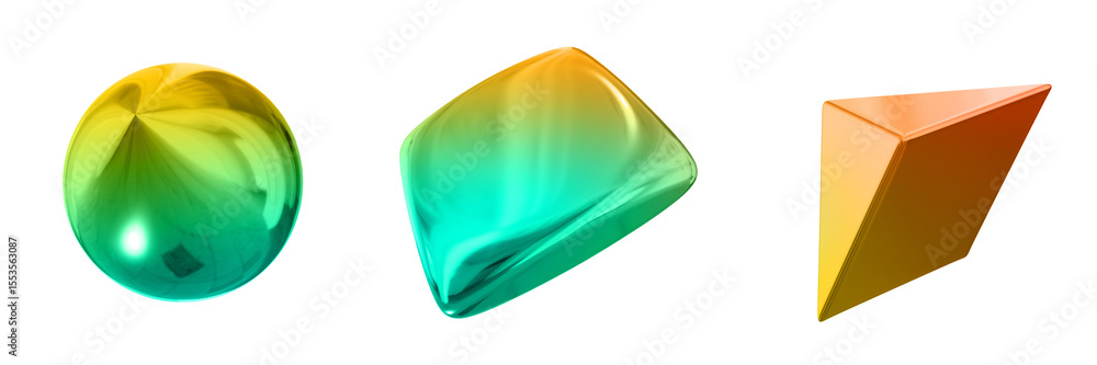 Fototapete 3d abstract shape objects, 3d rendering metallic gradient shape design element, futuristic, shiny de