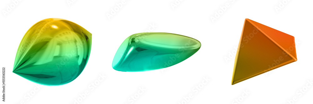 Fototapete 3d abstract shape objects, 3d rendering metallic gradient shape design element, futuristic, shiny de