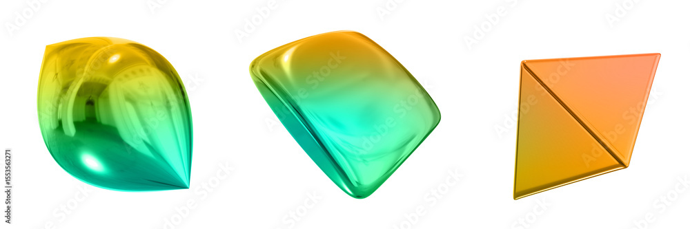 Fototapete 3d abstract shape objects, 3d rendering metallic gradient shape design element, futuristic, shiny de