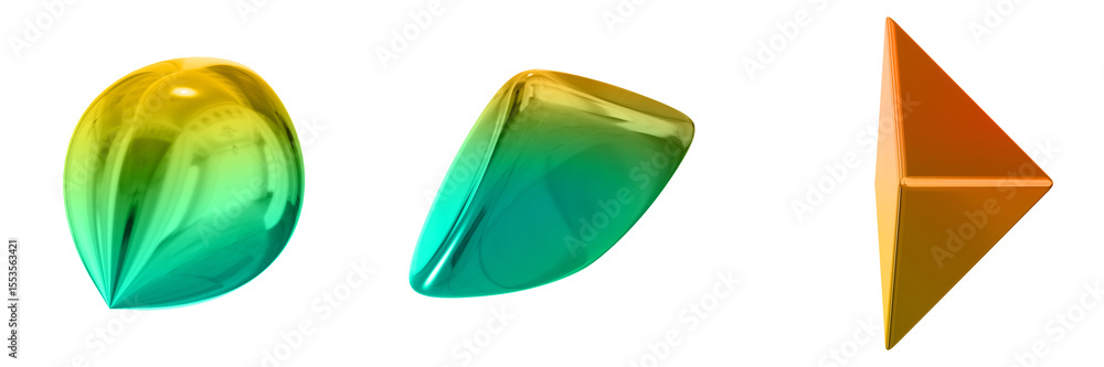 Fototapete 3d abstract shape objects, 3d rendering metallic gradient shape design element, futuristic, shiny de