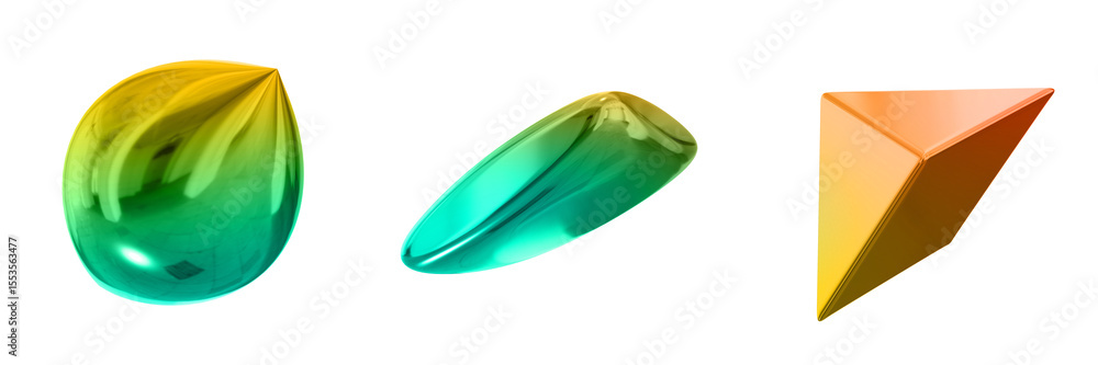 Fototapete 3d abstract shape objects, 3d rendering metallic gradient shape design element, futuristic, shiny de