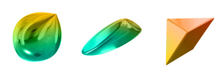 3D Abstract Shape Objects, 3d rendering metallic gradient shape design element, futuristic, shiny design