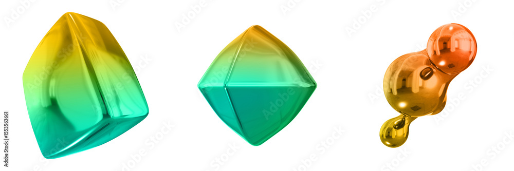 Fototapete 3d abstract shape objects, 3d rendering metallic gradient shape design element, futuristic, shiny de