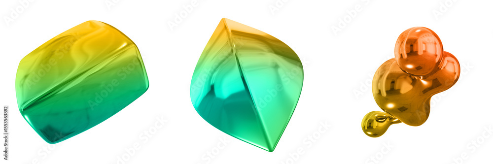 Fototapete 3d abstract shape objects, 3d rendering metallic gradient shape design element, futuristic, shiny de