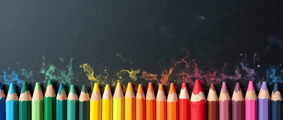 Back to School Sale Banner, Colorful Pencil Drawing on Blackboard 