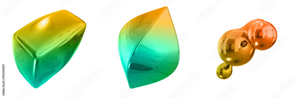 Fototapete 3d abstract shape objects, 3d rendering metallic gradient shape design element, futuristic, shiny de