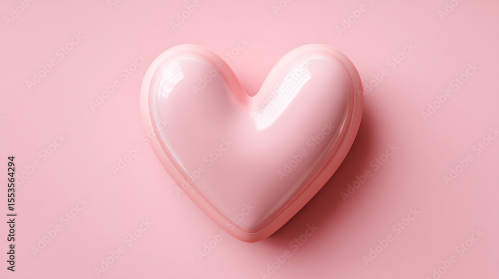 Poster a glossy light pink heart shape on a matching pink background creating a simple and elegant design