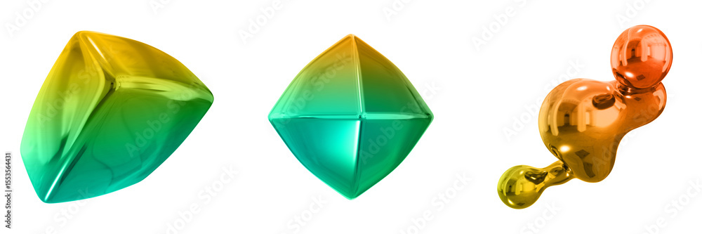 Fototapete 3d abstract shape objects, 3d rendering metallic gradient shape design element, futuristic, shiny de