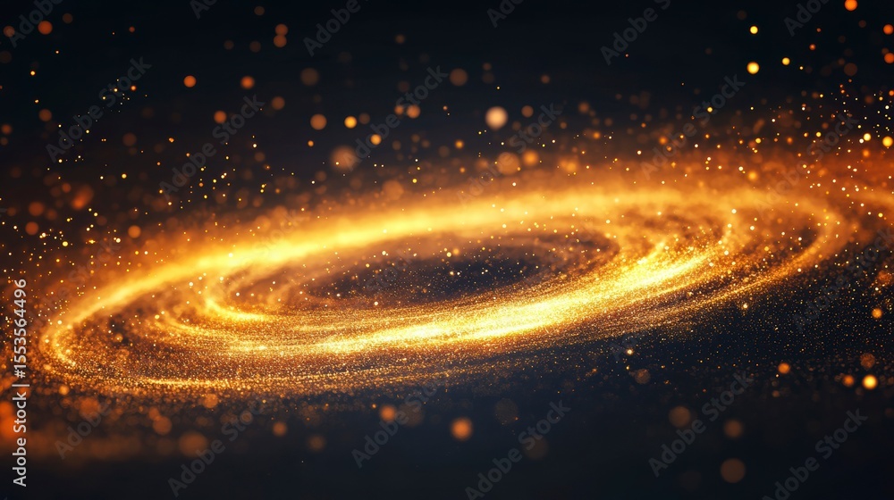 Canvas Prints abstract golden spiral galaxy with sparkling dust particles on a dark background.